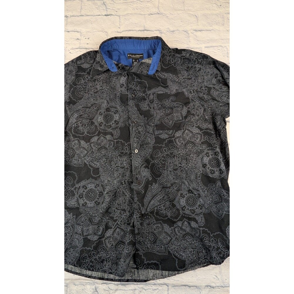 Crazy Horse Mens Long Sleeve Button Up Black Paisley With Roll Up Sleeve SZ XL - Picture 9 of 9